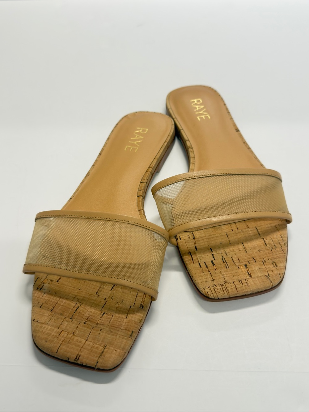 Revolve RAYE Hillie Sandal Natural Mesh Cork Slide Sandal Mule Size 9 NWOT